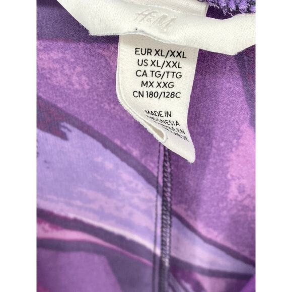 H&M Women's Purple Printed V-Neck Short Sleeve Button-Up Kaftan Dress SZ XL/XXL - Picture 8 of 11
